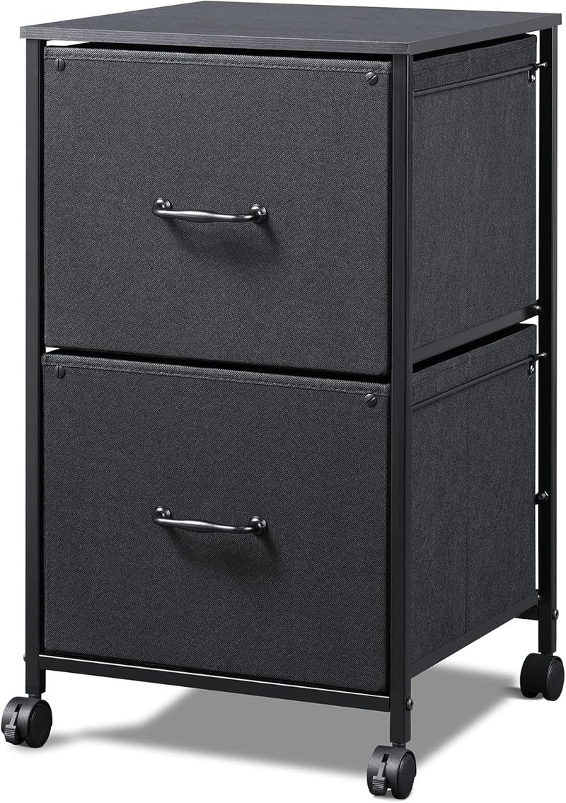 DEVAISE 2 Drawer Mobile File Cabinet, Rolling Printer Stand, Fabric Vertical Filing Cabinet fits A4 or Letter Size for Home Office, Black - Image 1